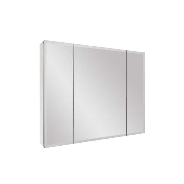 Unbranded 35 in. W x 25 in. H Small Rectangular Silver Recessed/Surface Mount Tri-View Medicine Cabinet with Mirror