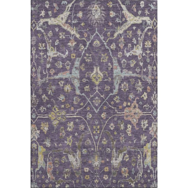 Mayfield Premium Machine Washable Abstract AMF2233 Eggplant 3 ft. x 4 ft. Area Rug