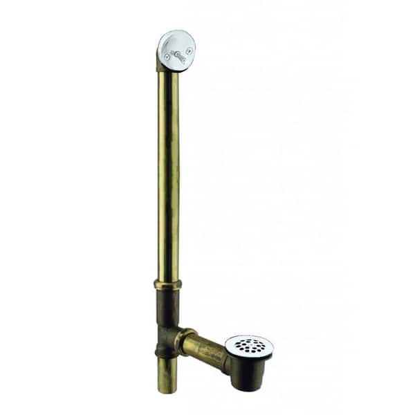 Westbrass 14-Inch Trip Lever Bath Waste & Overflow With Grid Drain - Polished Brass, 20 Gauge Brass