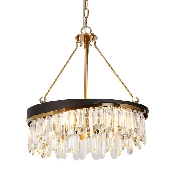 Uolfin Modern Farmhouse Crystal Chandelier, 4-Light Black and Gold Kitchen Chandelier with ...