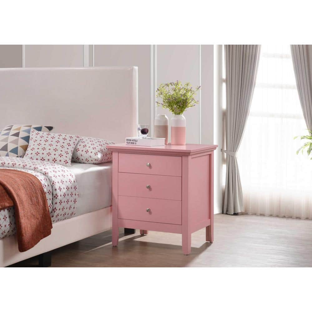 AndMakers Hammond 3-Drawer Pink Nightstand (26 in. H x 24 in. W x