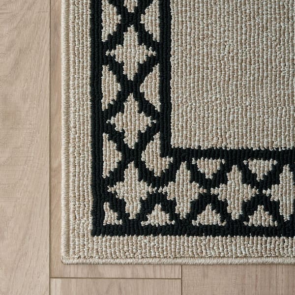 Washable Skid Resistant Natural Twist/Black  2.2 ft. x 8 ft. All Loop Tufted Area Rug