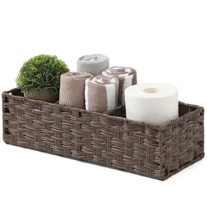 Multiuse Hand Woven Plastic Wicker Basket with Divider for Organizing, Countertop Organizer Storage, Brown