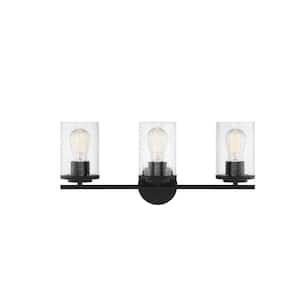 Marshall 22 in. W x 9.5 in. H 3-Light Matte Black Bathroom Vanity Light with Clear Glass Shades