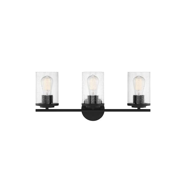 Savoy House Marshall 22 in. W x 9.5 in. H 3-Light Matte Black Bathroom Vanity Light with Clear Glass Shades