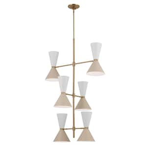 Phix 50 in. 12-Light Champagne Bronze and Greige White Mid-Century Modern Shaded Foyer Chandelier for Dining Room