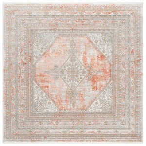 Shivan Rose/Gray 7 ft. x 7 ft. Floral Medallion Square Area Rug