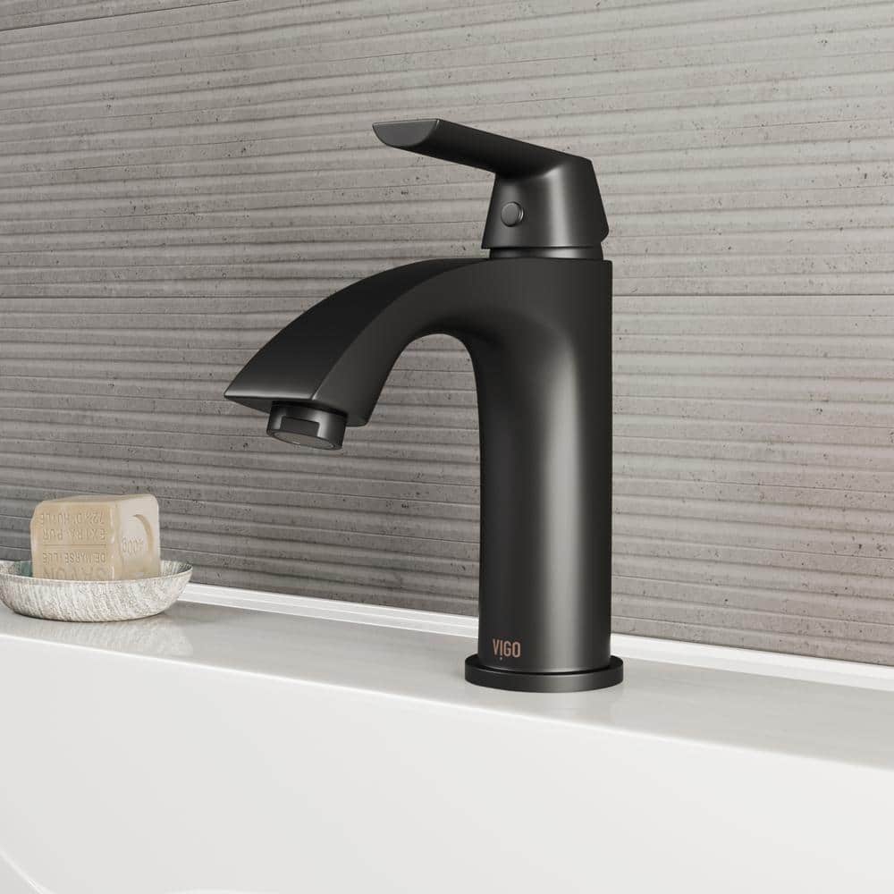 Modern Matte Black Brass Single Hole Bathroom Faucet with Nickel Highlights