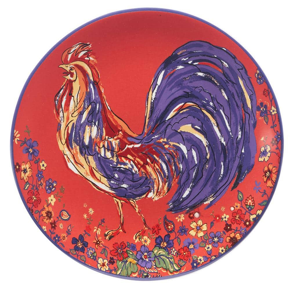 Vibrant Red Ceramic Rooster 9" Salad/Dessert Plates Set