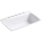 Cape Dory Undermount Cast Iron 33 in. 5-Hole Single Bowl Kitchen Sink in White with Basin Rack