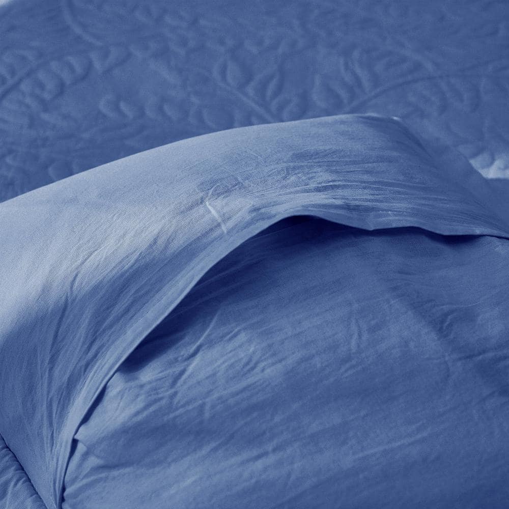 Navy Cotton Embroidered Standard Quilted Pillow Shams