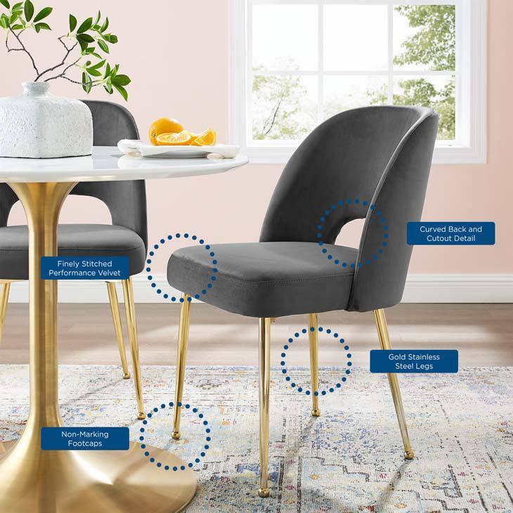 Charcoal Velvet Upholstered Dining Side Chair with Gold Legs