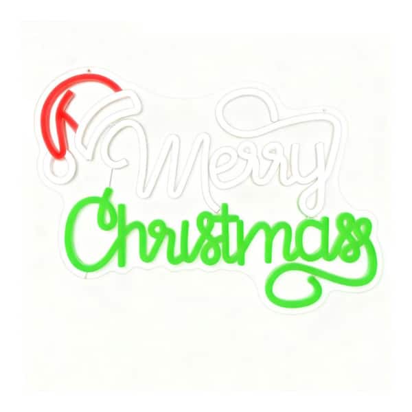 12 in. x 16 in. Red Acrylic Merry Christmas Dimmable Santa Hat Neon Wall Sign