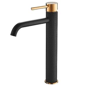 Single Handle Bathroom Vessel Sink Faucet with Valve 1 Hole Brass High Tall Faucets in Matte Black & Polished Rose Gold