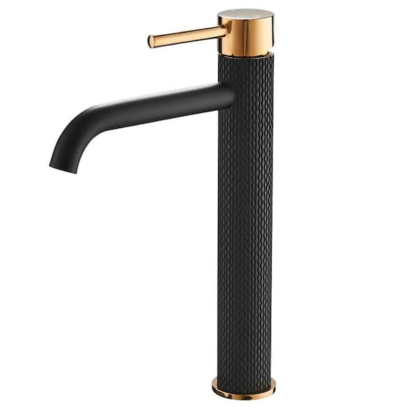 AIMADI Single Handle Bathroom Vessel Sink Faucet with Valve 1 Hole Brass High Tall Faucets in Matte Black & Polished Rose Gold