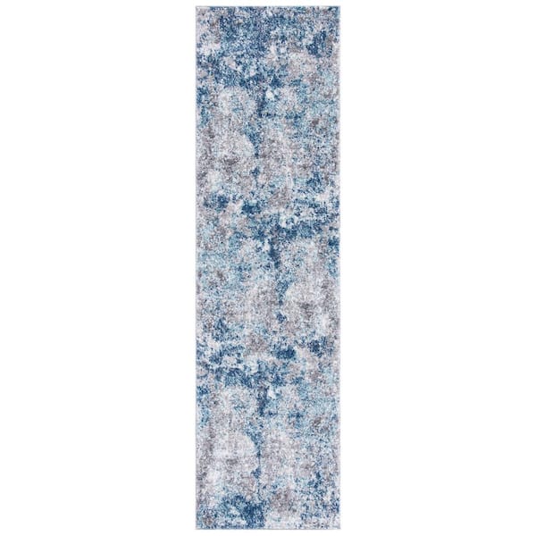 Aston Navy/Gray 2 ft. x 17 ft. Distressed Geometric Runner Rug