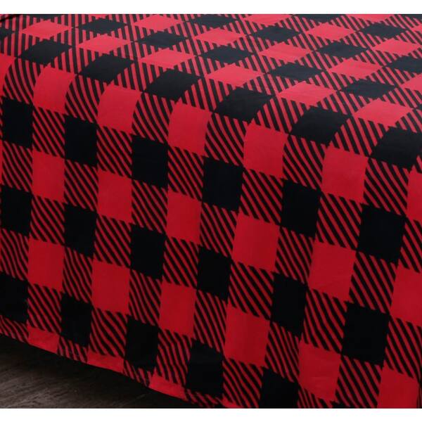 Harper Lane Buffalo Plaid 4-Piece Flannel Sheet Set, Red, Queen, Cotton