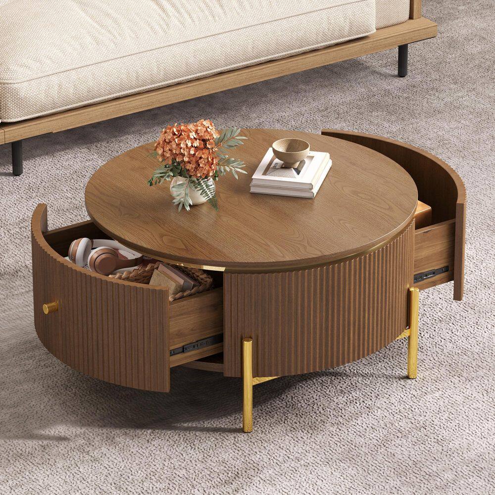 31.5 in. Brown Round MDF Top Coffee Table with 2 Drawers price history on PriceWatchPro