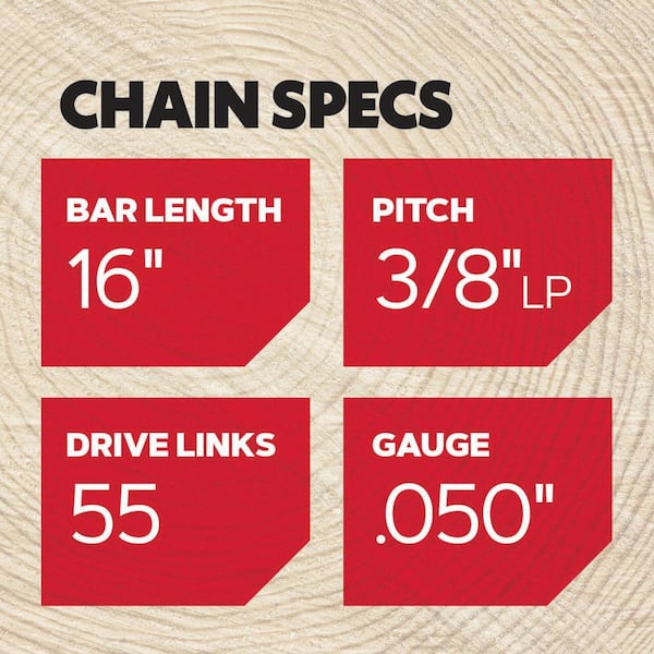 S55 Chainsaw Chain for 16 in. Bar, Fits McCulloch, Stihl, Craftsman, Wen, Poulan and more
