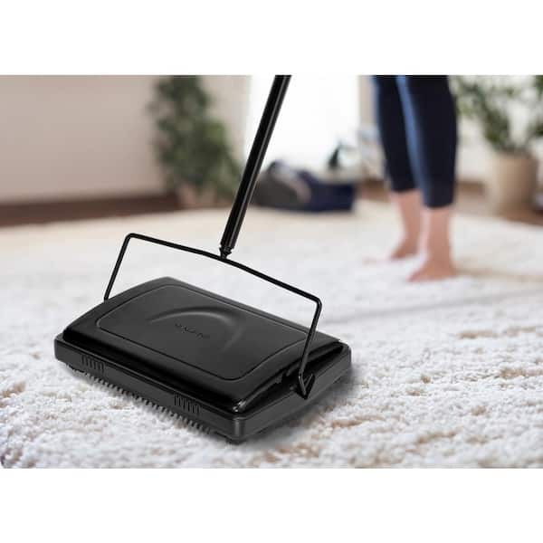 Commercial 11 in. Cordless Manual Triple Brush Floor and Carpet Sweeper in Black