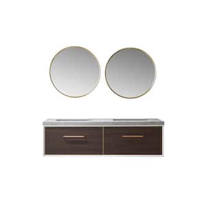 Capa 60 in. W x 22 in. D x 17.3 in. H Double Sink Bath Vanity in Dark Walnut with Grey Sintered Stone Top and Mirror