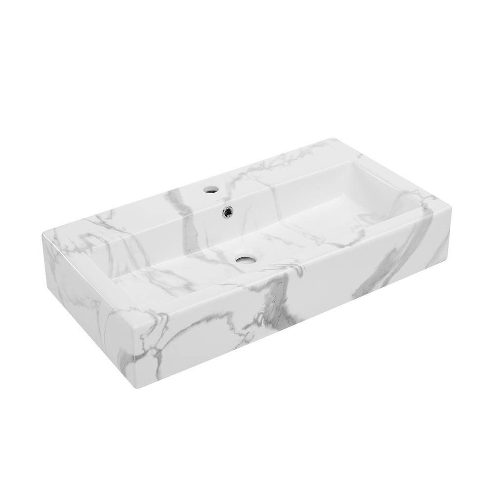 Voltaire Wide White Marble Ceramic Vessel Sink