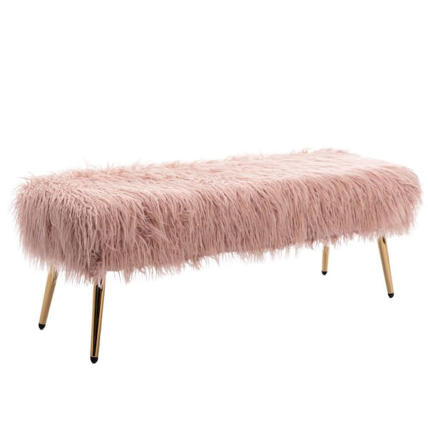 Donason Pink Faux Fur Ottoman Bench(16.54 in. H x 47.24 in. W x 15.35 in. D )
