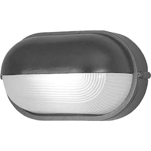 Small 1-Light Black Aluminum Outdoor Flush Mount Ceiling Fixture/Wall Mount Sconce Frosted Ribbed Glass Half Oval Sphere