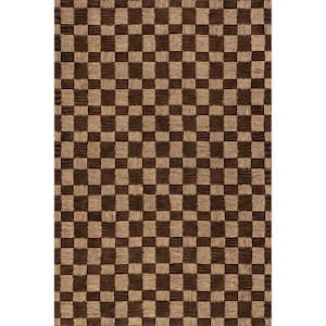 Quince Checkered Wool Brown 10 ft. x 14 ft. Indoor/Outdoor Patio Rug