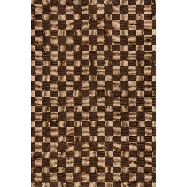 Quince Checkered Wool Brown 9 ft. x 12 ft. Indoor/Outdoor Patio Rug