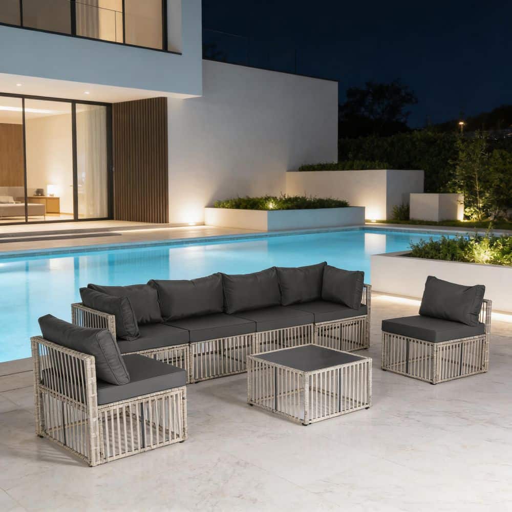 7-Piece Gray Wicker Patio Conversation Set with Gray Cushions, Coffee Table price history on PriceWatchPro