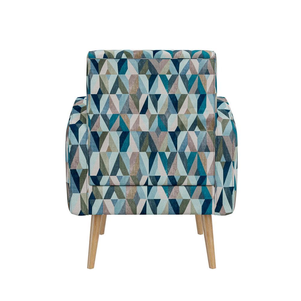 Mid-Century Modern Blue Geometric Barrel Accent Chair