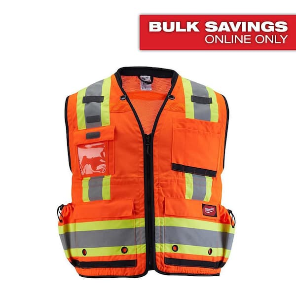Milwaukee Small/Medium Orange Class-2 Surveyor's High Visibility Safety Vest with 27-Pockets