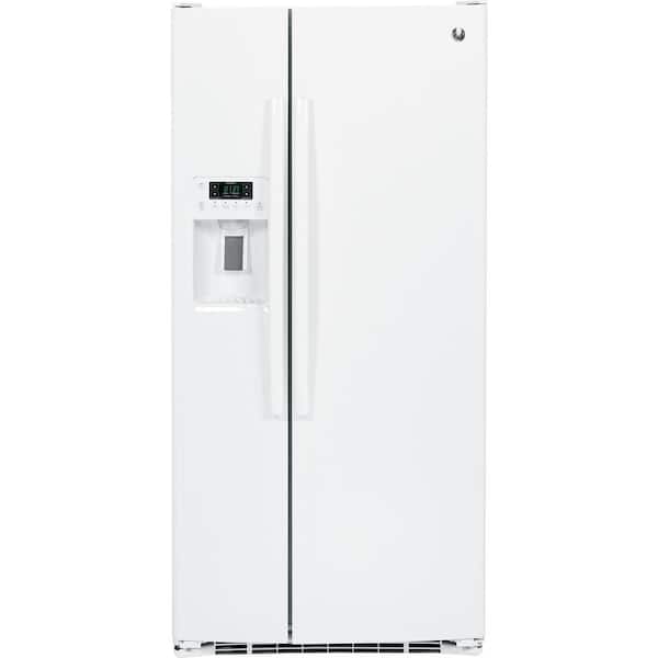 Ge 23 2 Cu Ft Side By Side Refrigerator In White Gss23ggkww The Home Depot