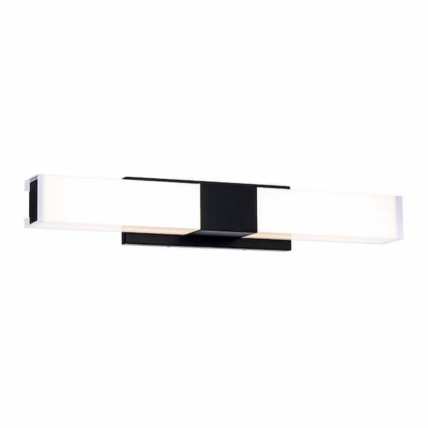 WAC LIMITED Studio 26 in. 1 Light Selectable 3CCT Black LED Bathroom Vanity and Wall Light Bar with White Acrylic Shade