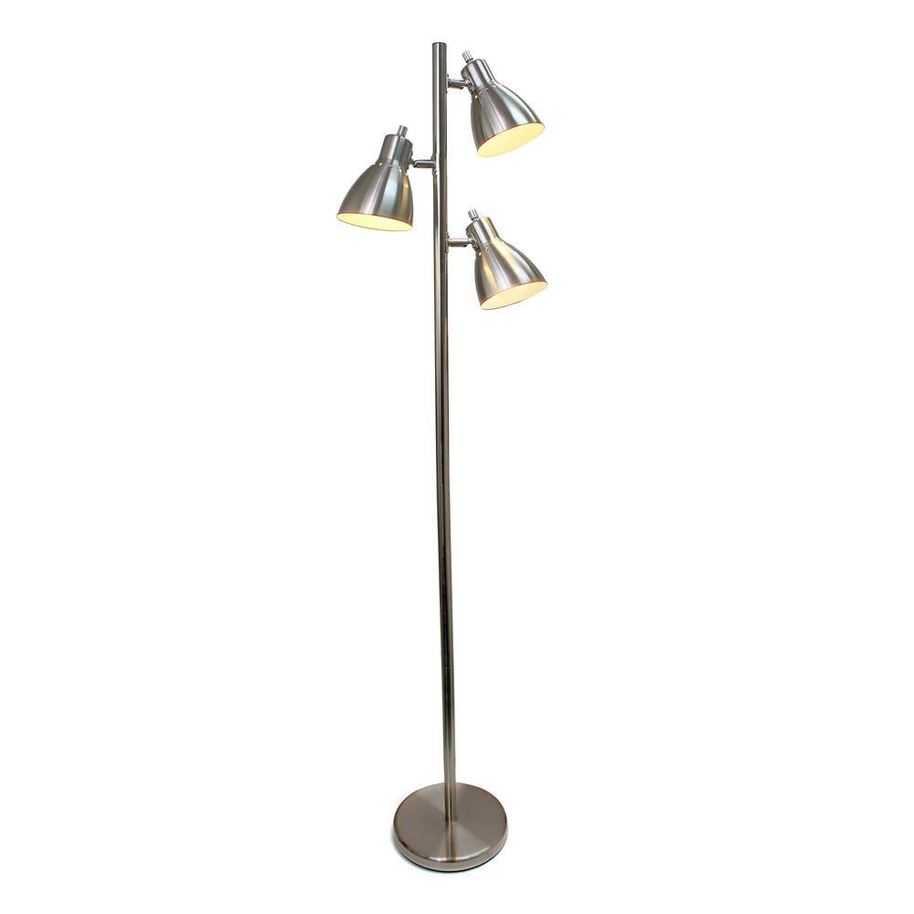 64" Brushed Nickel Adjustable 3-Light Floor Lamp with Conical Shades