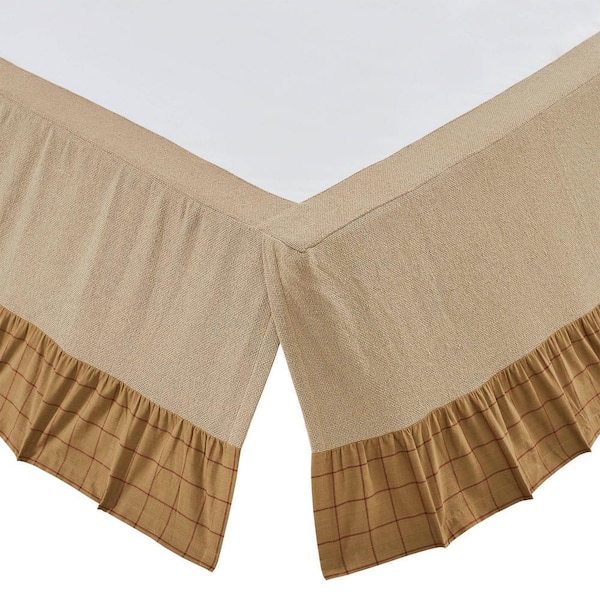 Connell 16 in. Ruffled Red Tan Windowpane Queen Bed Skirt