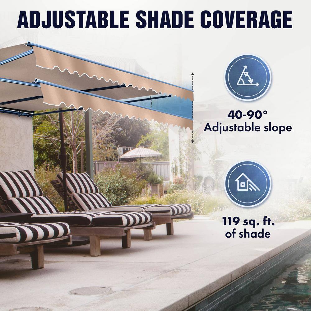 Silver Gray 13 x 10 ft Retractable Patio Awning with White Aluminum Frame