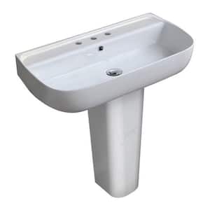 Aqua Ceramic Rectangular Wallmounted or Vessel Pedestal Sink in White