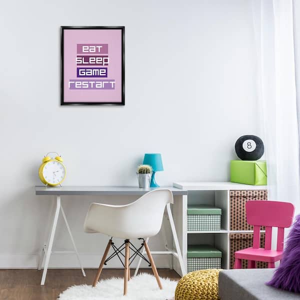 Eat Sleep Game Restart by Yass Naffas Designs Black Floater Frame Typography Graphic Art Print 21 in. x 17 in.