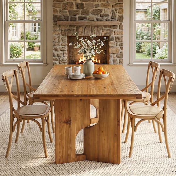 BYBLIGHT Farmhouse Brown Solid Wood 62.99 in. Double Pedestal