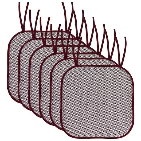 Sweet Home Collection Cameron Square Memory Foam 16 in.x16 in. Non-Slip Back, Chair Cushion with Ties (6-Pack), Wine/White