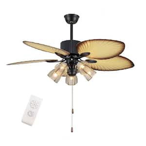 52 in. 5-Light Black Indoor Tropical Style 5 Palm Leaf Blades Ceiling Fan with Remote Control