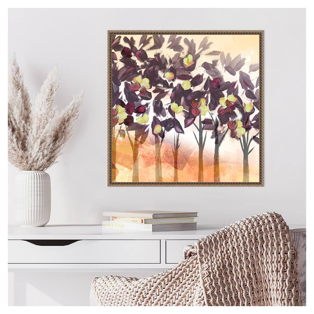 Northern Lights Purple Trees Abstract Canvas Wall Art with Bronze Frame