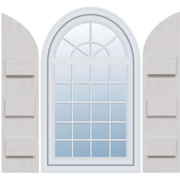 Ekena Millwork Timberthane 10.75 in. W x 79 in. H Joined Two Board Quarter Round Arch Top Polyurethane Board and Batten Shutters