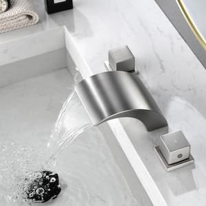 Narrow 8 in. Widespread Double Handles 3.94 in. W Spout Waterfall Bathroom Faucet in Brushed Nickel