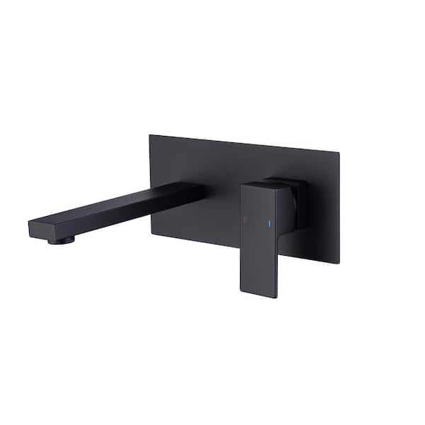 Unbranded Single-Handle Wall Mount Bathroom Faucet With Deck Plate in Matte Black