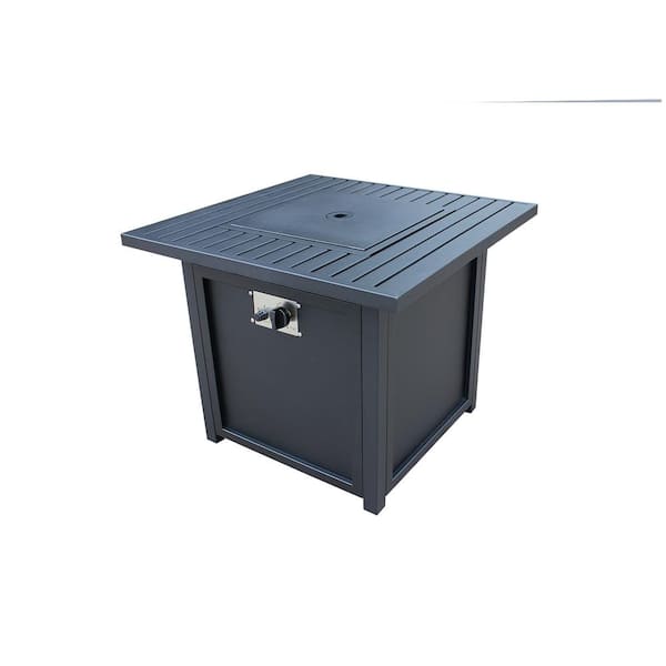 Utopia 4niture Zach Black 30 in. Square Metal Fire Pit Table Slat-Top Gas