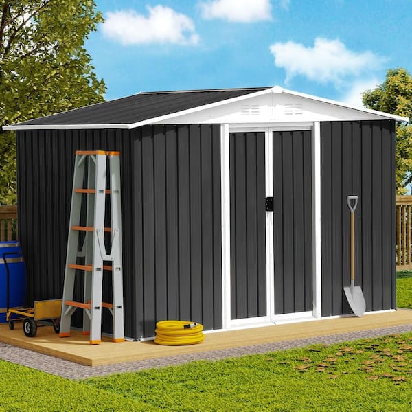 8 ft. W x 6 ft. D Aluminum Alloy Frame Shed with Sliding Door for Garden Feet Apex Roof in Dark Grey (45 sq. ft.)