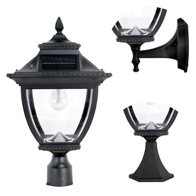Pagoda Bulb Solar 22 in. 1-Light Black Cast Aluminum for Outdoor with Post, Pier and Wall Mounts